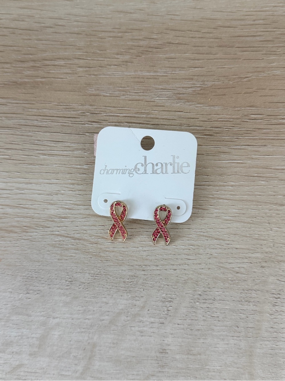 Gold-Tone BREAST CANCER AWARENESS Pink Ribbon Stud Earrings
